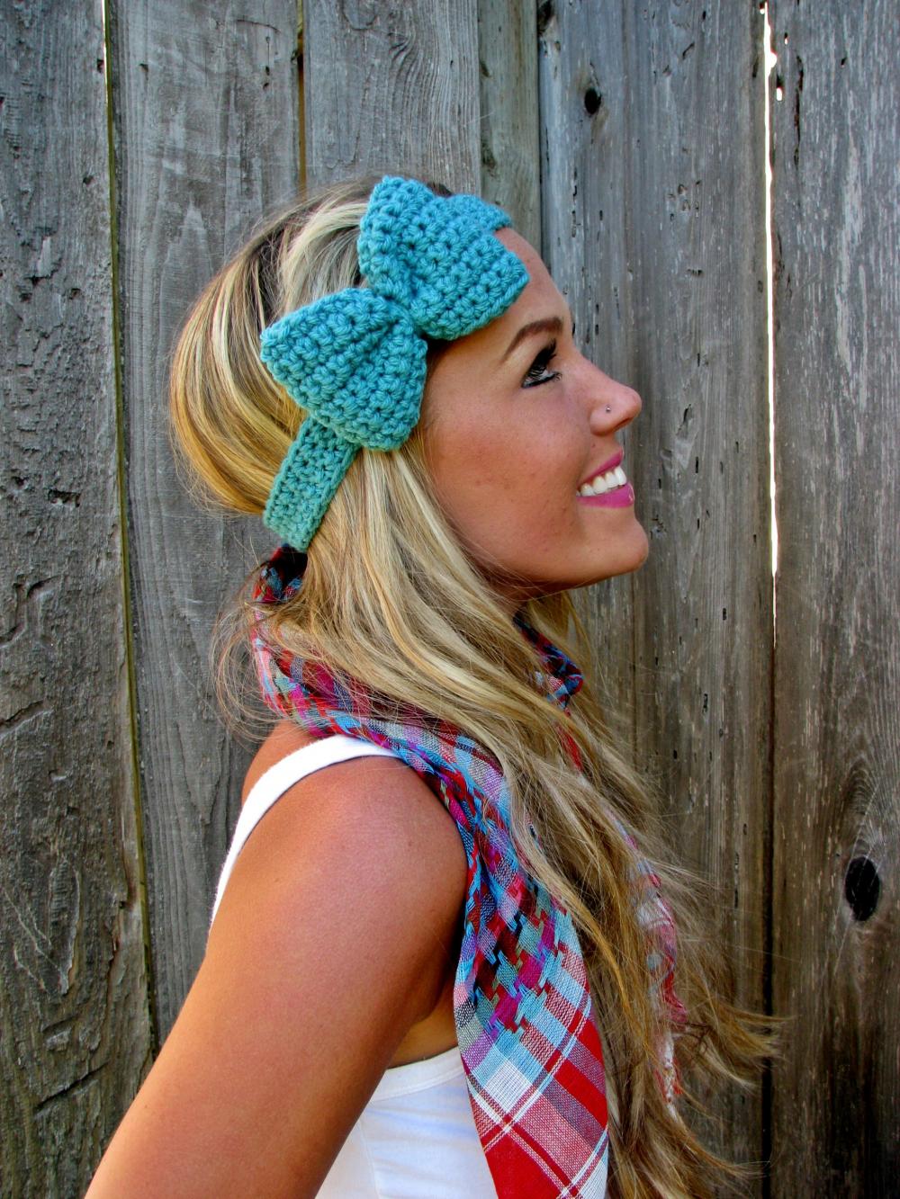 Tahitian Turquoise Bow Headband with Natural Vegan Coconut Shell Buttons - Adjustable