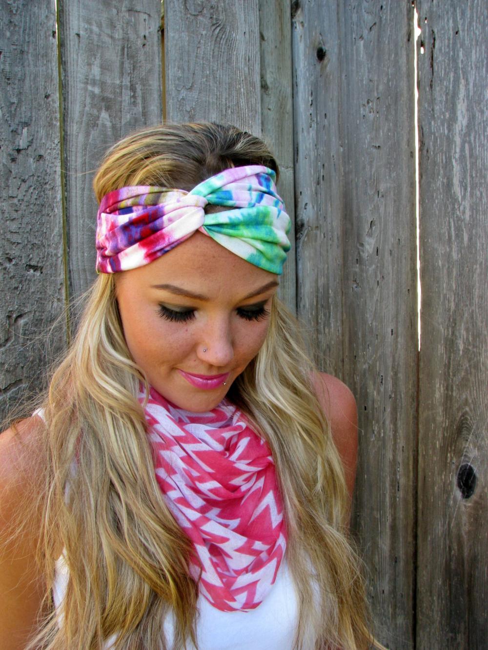 Vintage Turban Style Stretch Jersey Knit Headband in Tie Dye