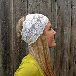 Wide Stretch Lace Headband in Ivory Cream (off white)