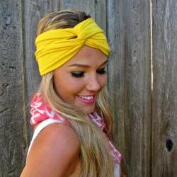 Vintage Turban Style Stretch Rayon Jersey Knit Headband in Sunshine Yellow- Multi Ways to Wear